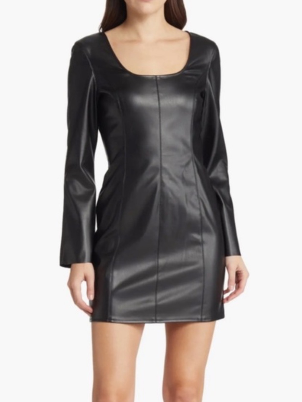 Vero Moda Black Faux Leather Scoop Neck Mini Dress